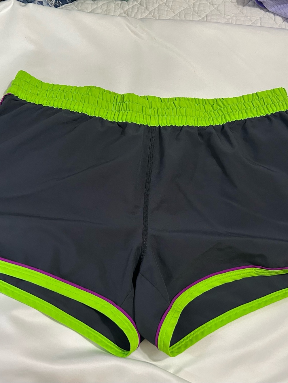 Under Armour Black Athletic Shorts with Neon Green and Purple Trim